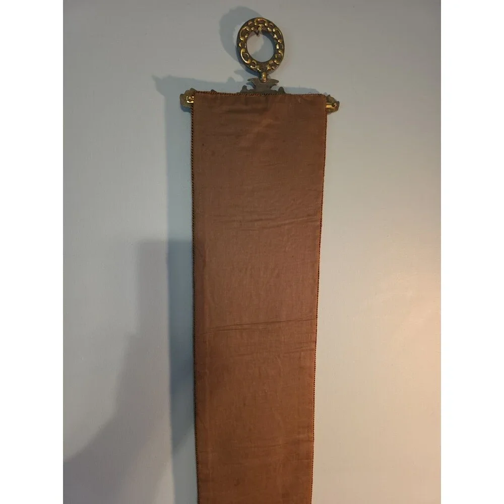 Vintage Embroidered Floral Tapestry Wall Decroative Hanging Brass Ends - 65